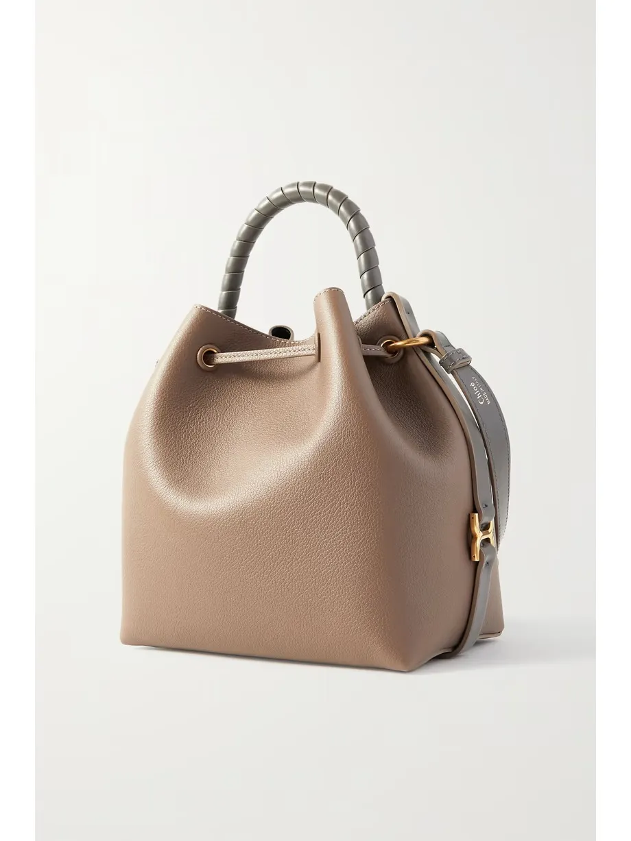 CHLOÉ + NET SUSTAIN Marcie two-tone textured-leather bucket bag