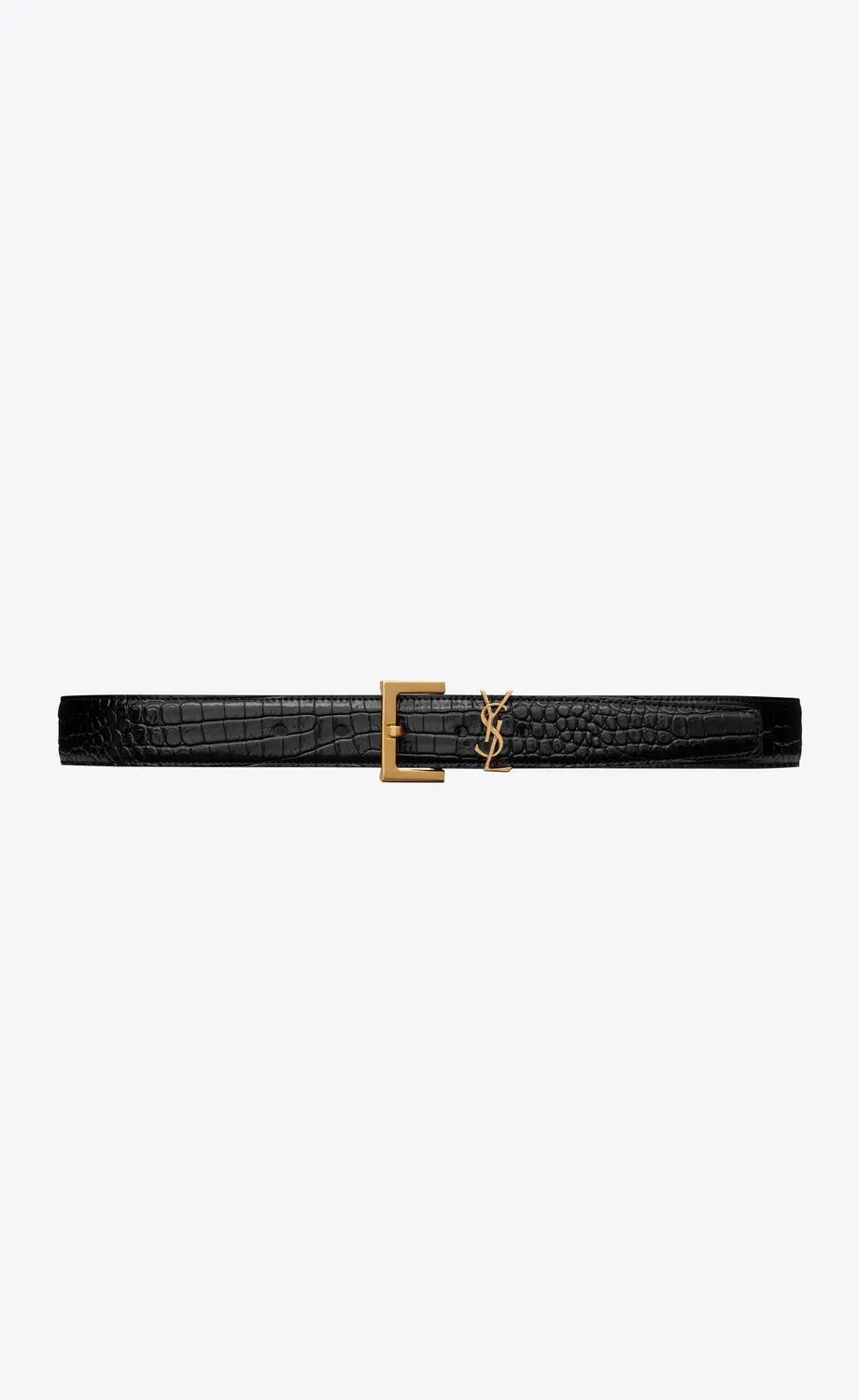 CASSANDRE BELT WITH SQUARE BUCKLE IN SHINY CROCODILE-EMBOSSED LEATHER