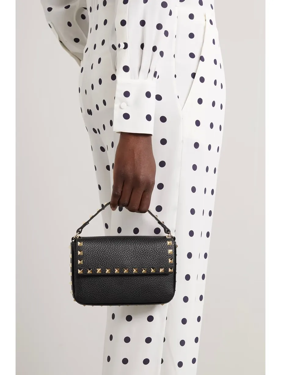 Rockstud textured-leather shoulder bag