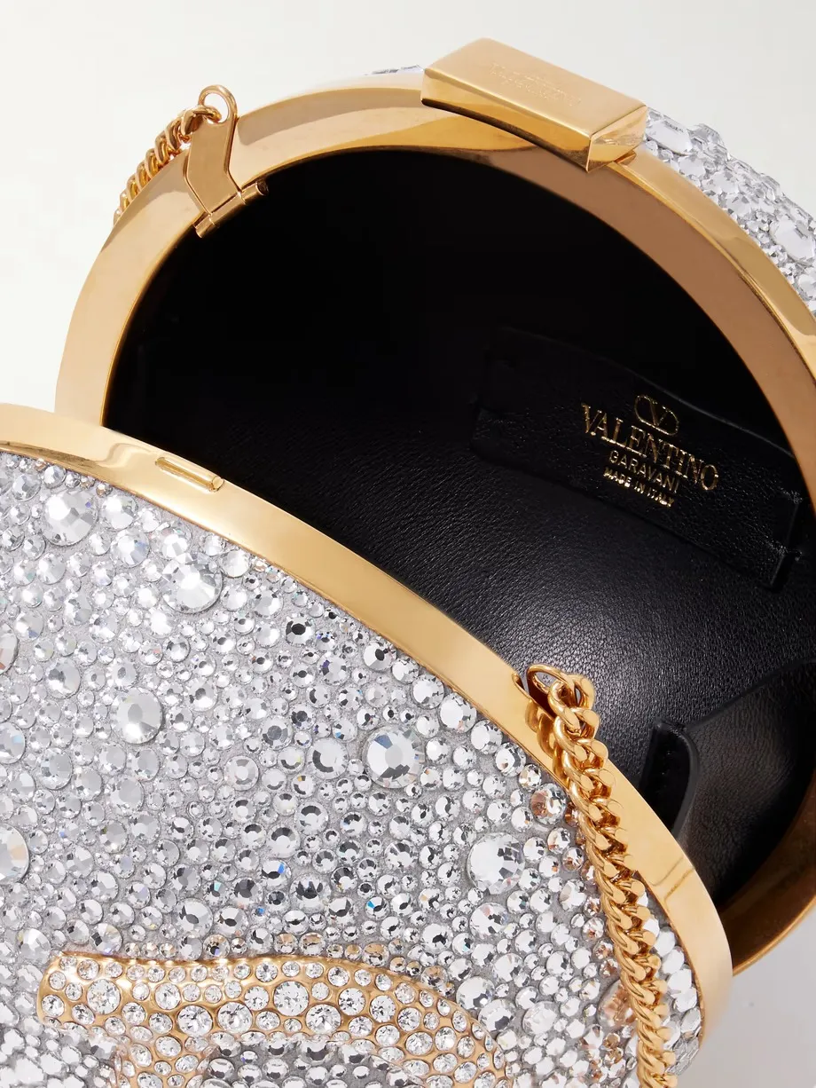 Valentino Garavani VLOGO crystal-embellished gold- and silver-tone clutch