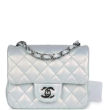 Chanel Mini Classic Square Flap Bag Blue Iridescent Calfskin Silver Hardware