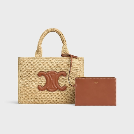 Small Cabas Thais In Raffia And Calfskin Tan