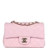 Chanel Mini Classic Rectangular Flap Bag Light Pink Lambskin Light Gold Hardware