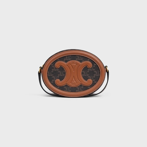 OVAL BAG CUIR TRIOMPHE IN TRIOMPHE CANVAS AND CALFSKIN TAN