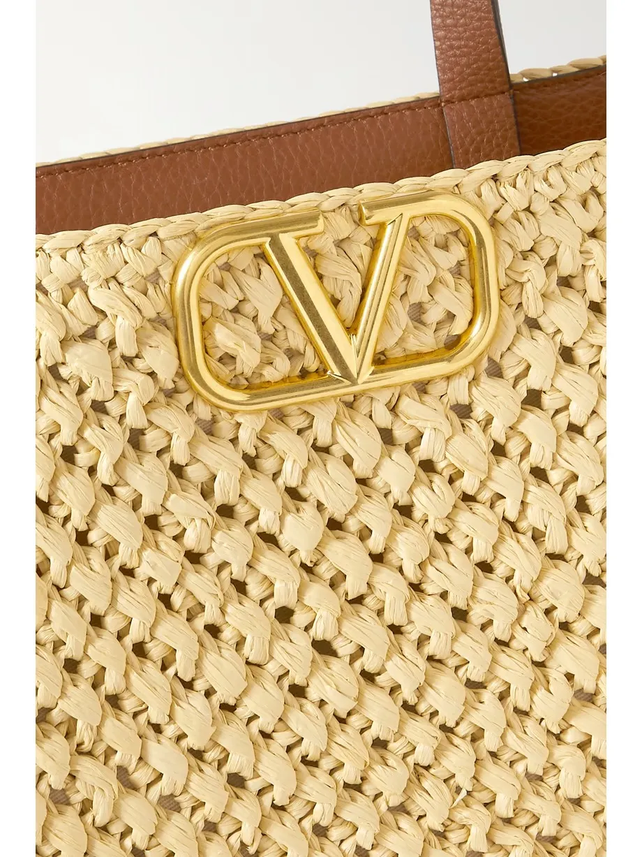 Valentino Garavani VLOGO faux raffia and textured-leather tote