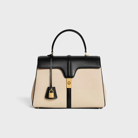 Classique 16 Bag in TEXTILE AND CALFSKIN - Natural / Black - NEW - 5 | CELINE CLASSIQUE 16 BAG IN TEXTILE AND CALFSKIN NATURAL / BLACK
