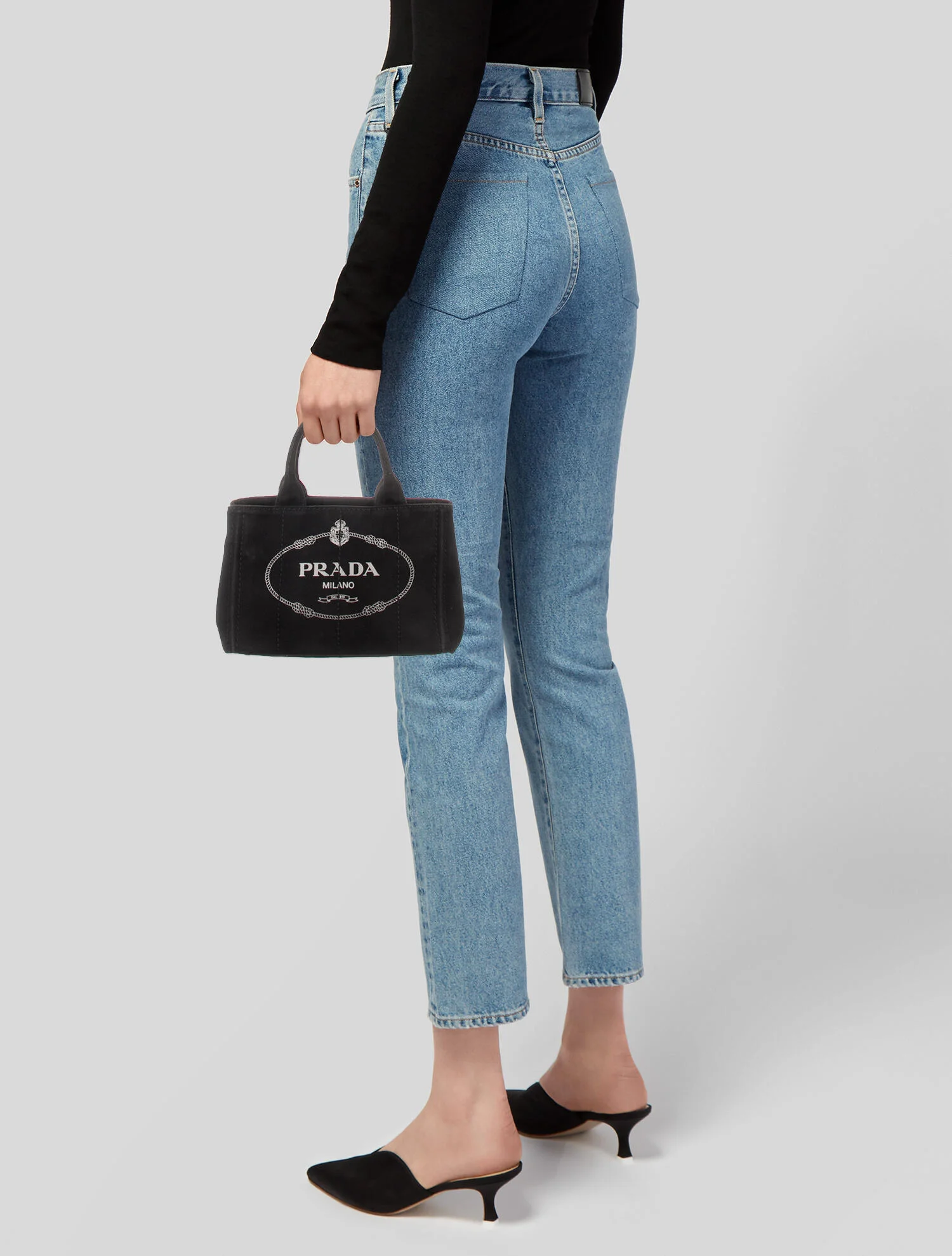 Prada Small Cotton Canvas Tote in Black