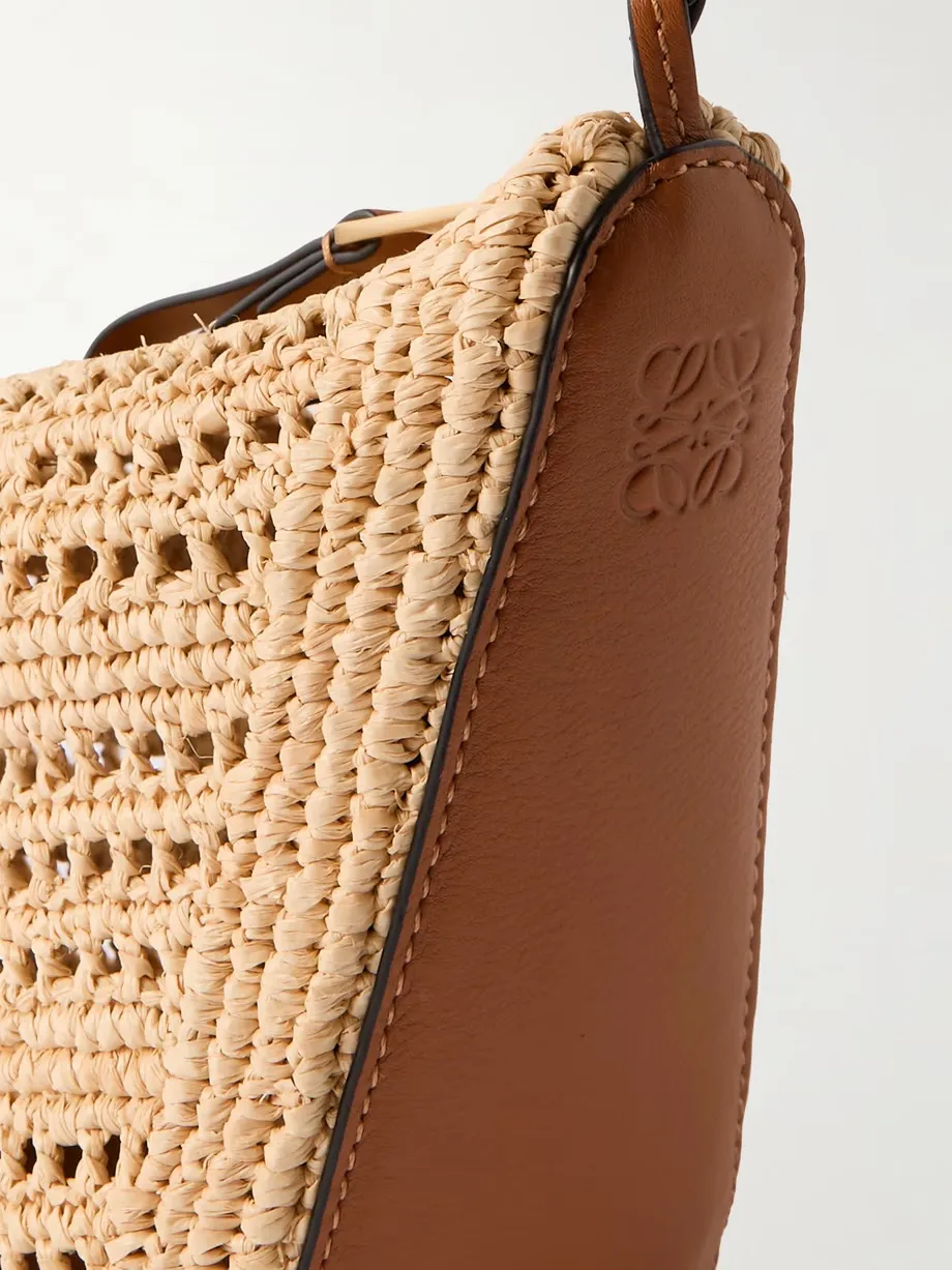 + Paula's Ibiza Hammock mini leather-trimmed raffia shoulder bag