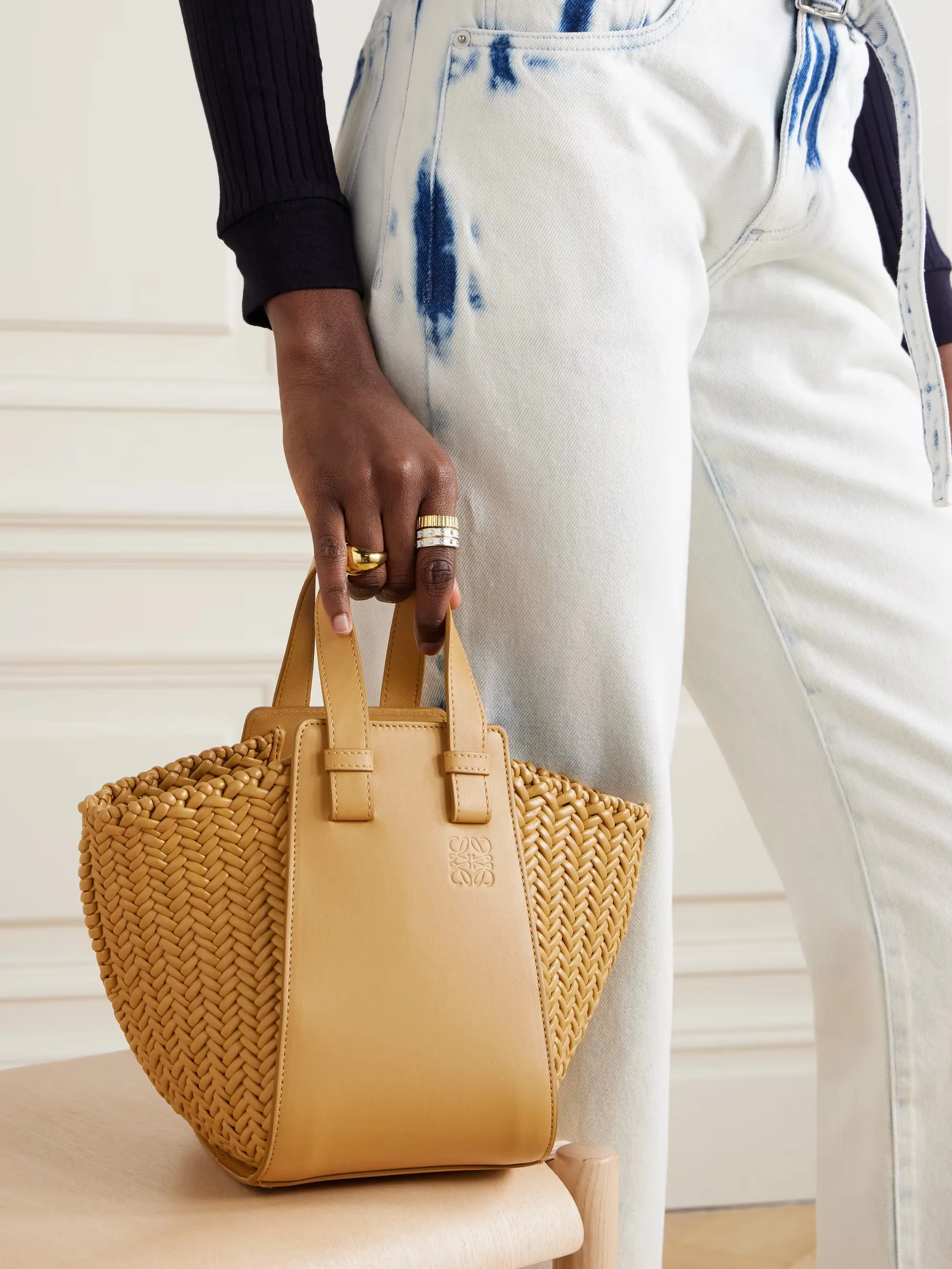 Hammock woven leather tote bag