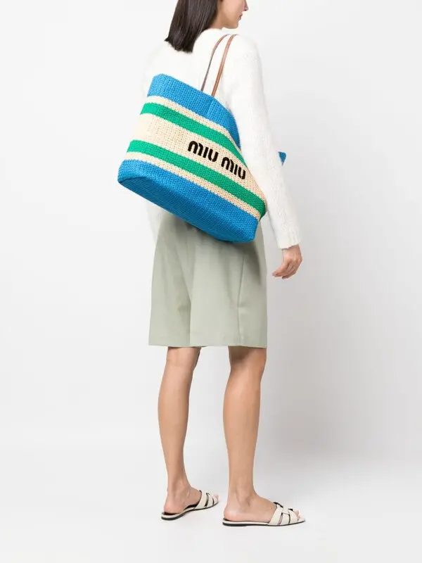 Logo-Embroidered Woven Tote Bag - Blue