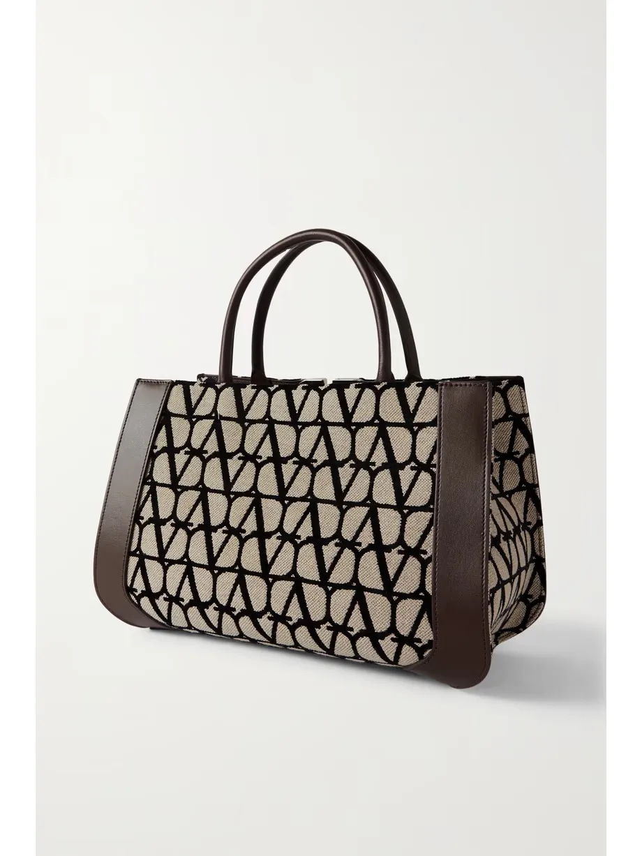 VLOGO medium leather-trimmed canvas-jacquard tote