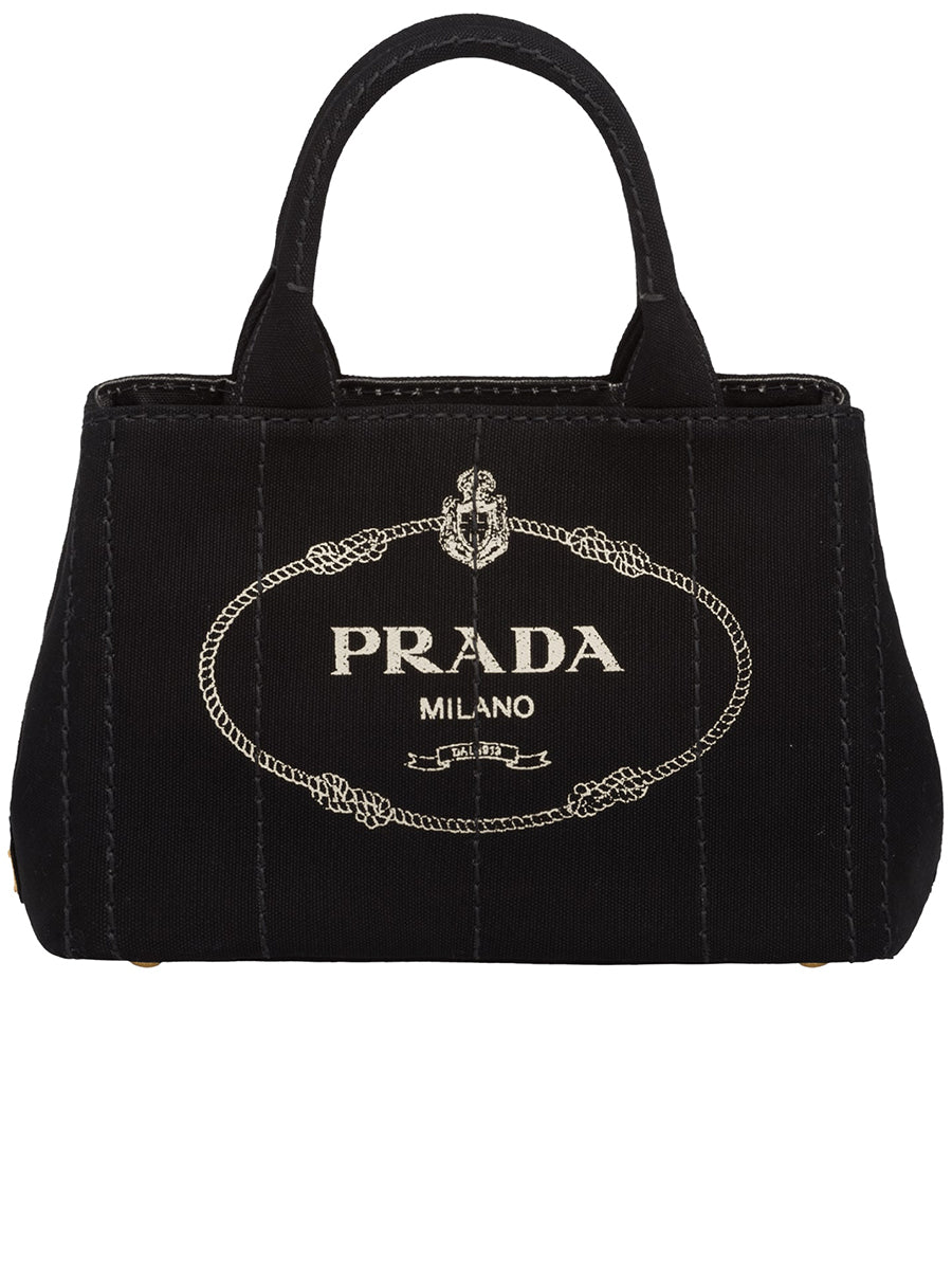Prada Small Cotton Canvas Tote in Black