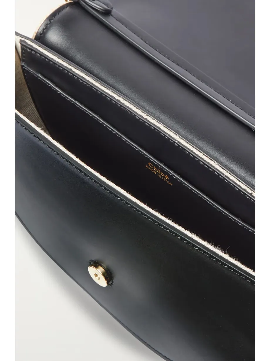 Marcie leather and raffia shoulder bag