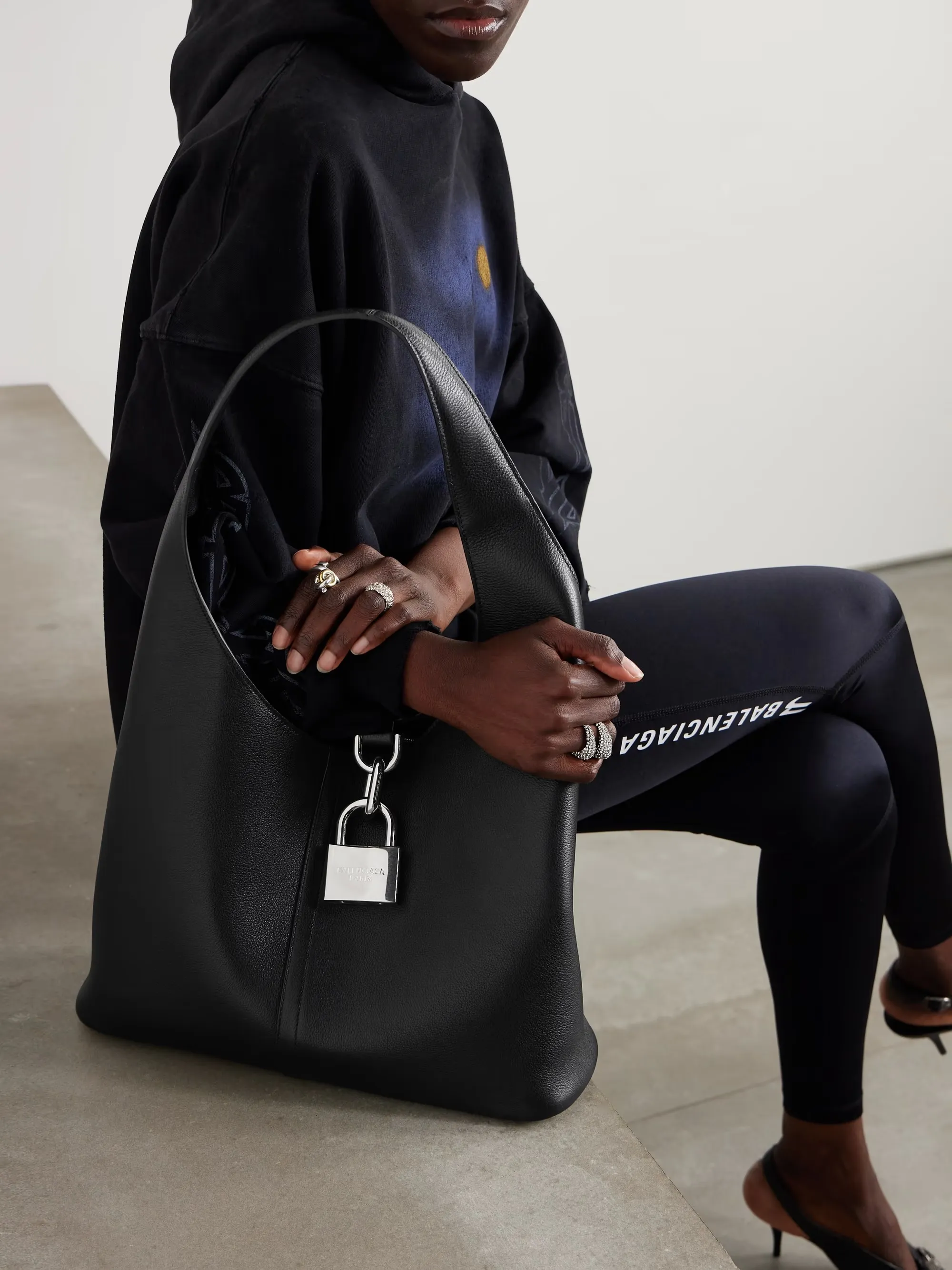 North-South medium embellished textured-leather tote