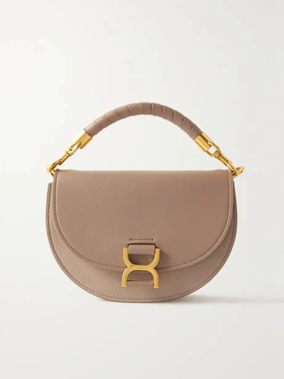 Marcie mini suede-trimmed leather shoulder bag