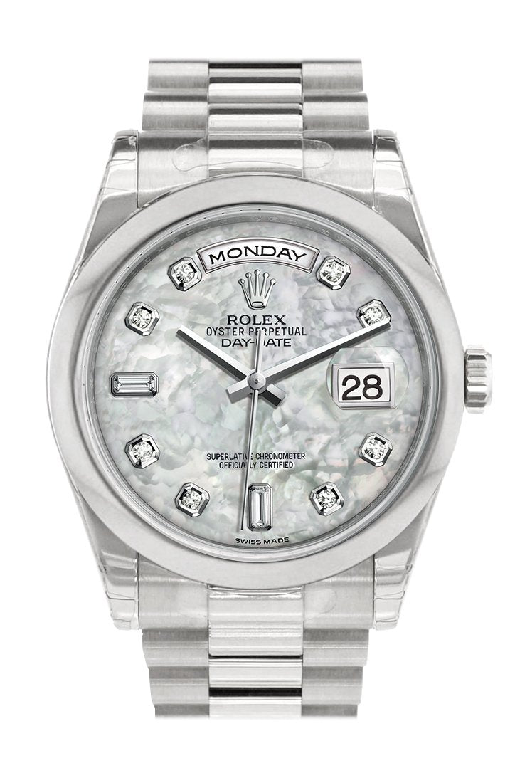 Day Date 36 White mother of pearl set with diamonds Dial President Men's Watch 118206