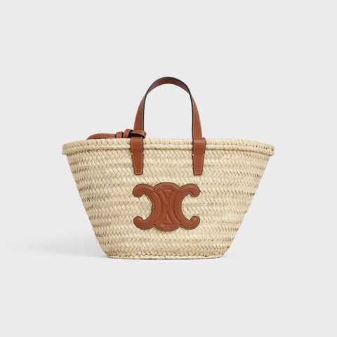 Teen Celine Classic Panier In Palm Leaves And Calfskin Tan