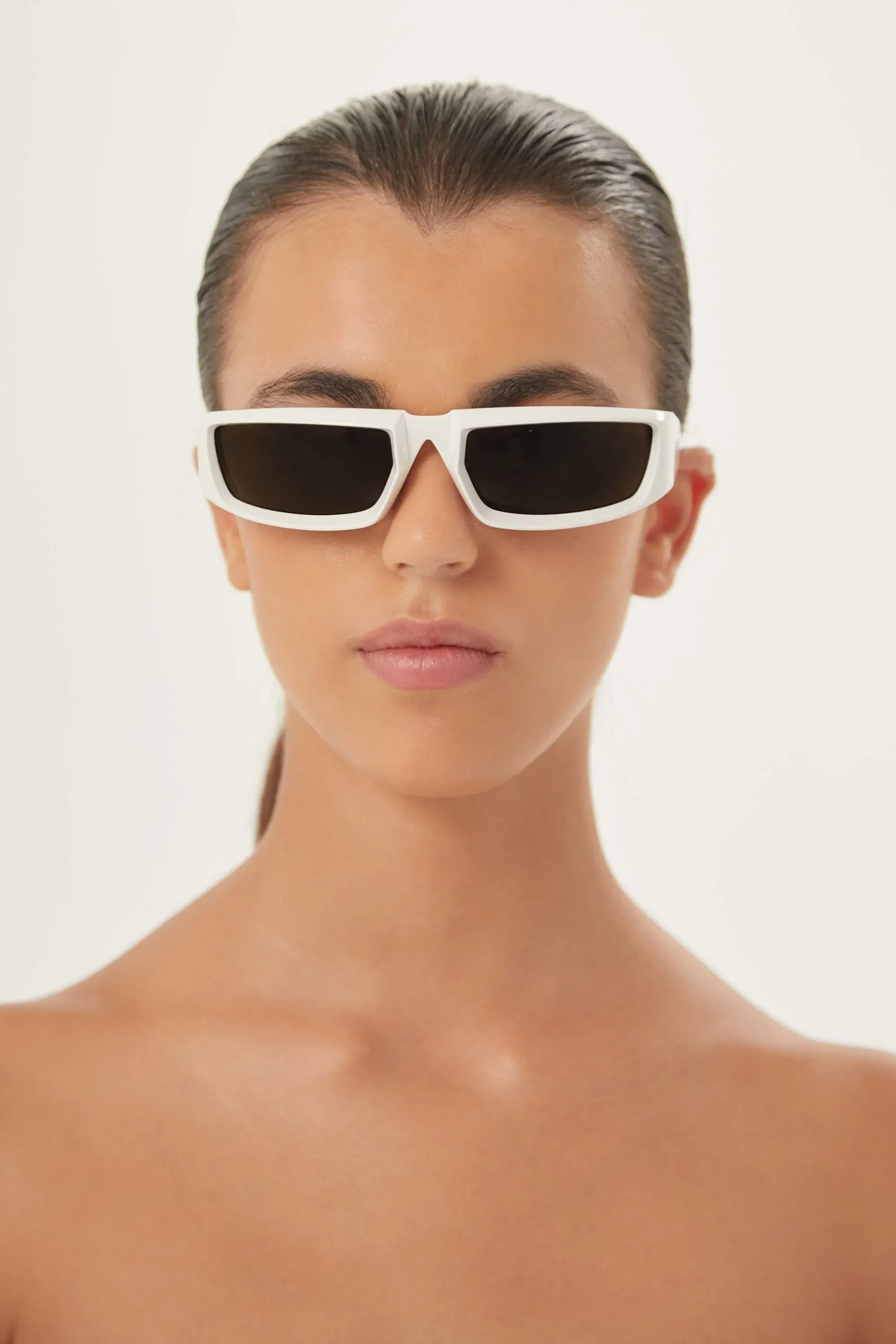 Prada runway wrap around white sunglasses