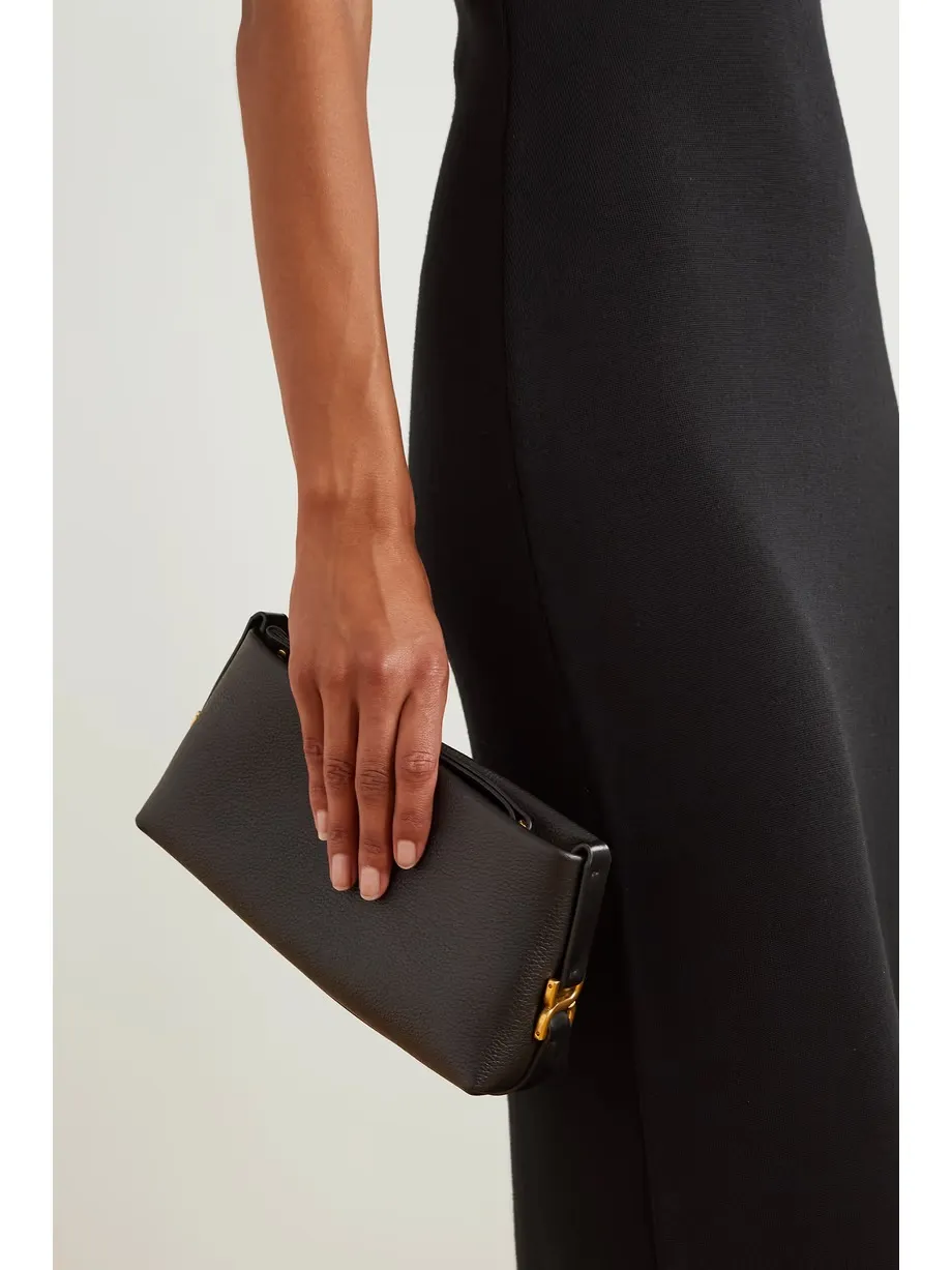 Marcie textured-leather clutch