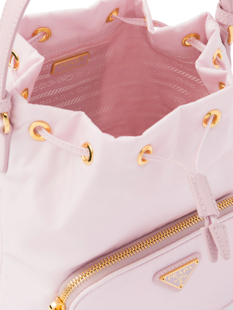 Prada Duet Re-Nylon Bucket Shoulder Bag in Alabaster Pink