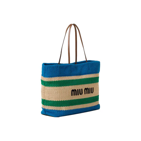 Logo-Embroidered Woven Tote Bag - Blue