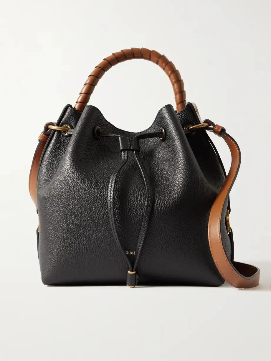 CHLOÉ + NET SUSTAIN Marcie two-tone textured-leather bucket bag