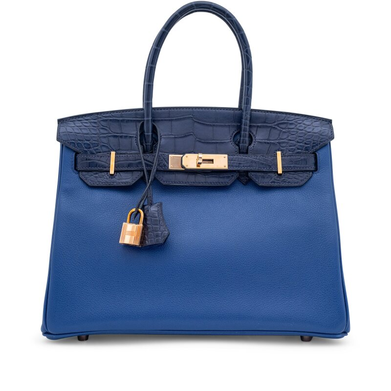 Bleu Indigo Matte Alligator & Saphir Taurillon Novillo Birkin Touch 30 Rose Gold