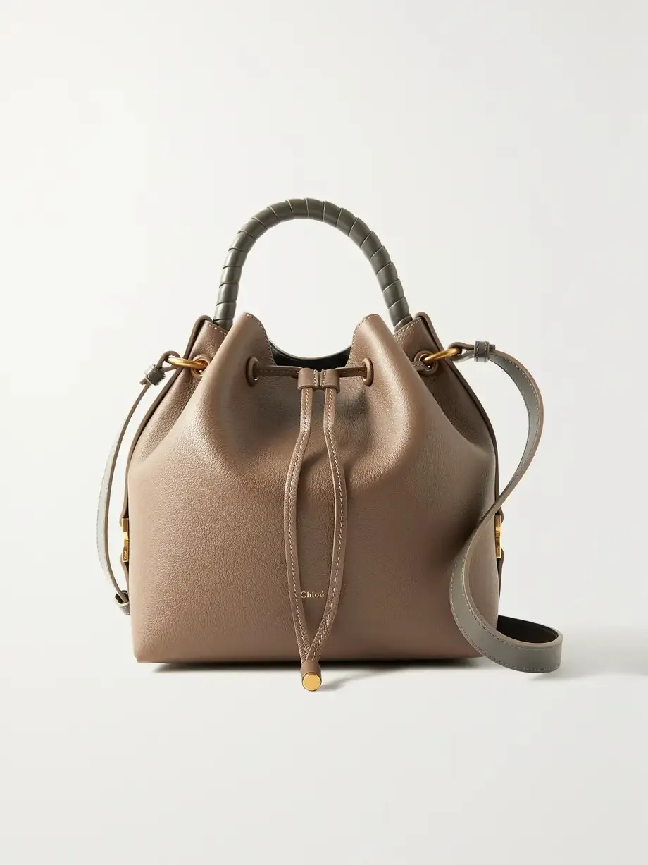 CHLOÉ + NET SUSTAIN Marcie two-tone textured-leather bucket bag