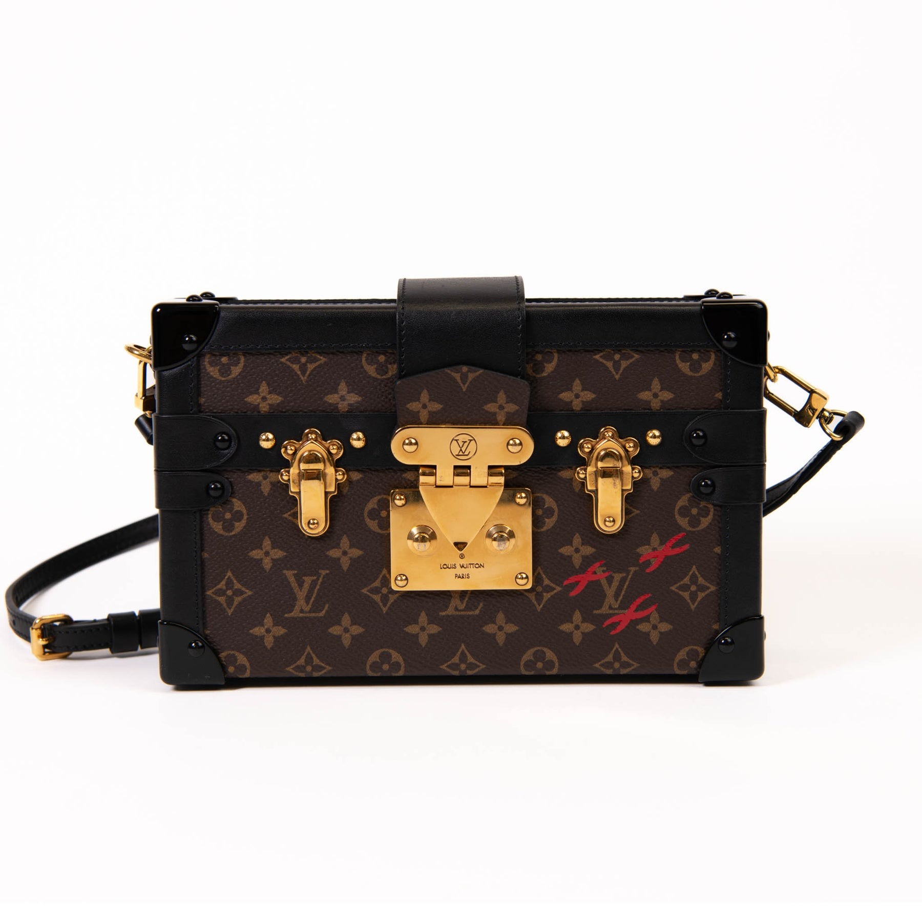 Louis Vuitton Brown Monogram & Black Leather Petite Malle Crossbody Bag