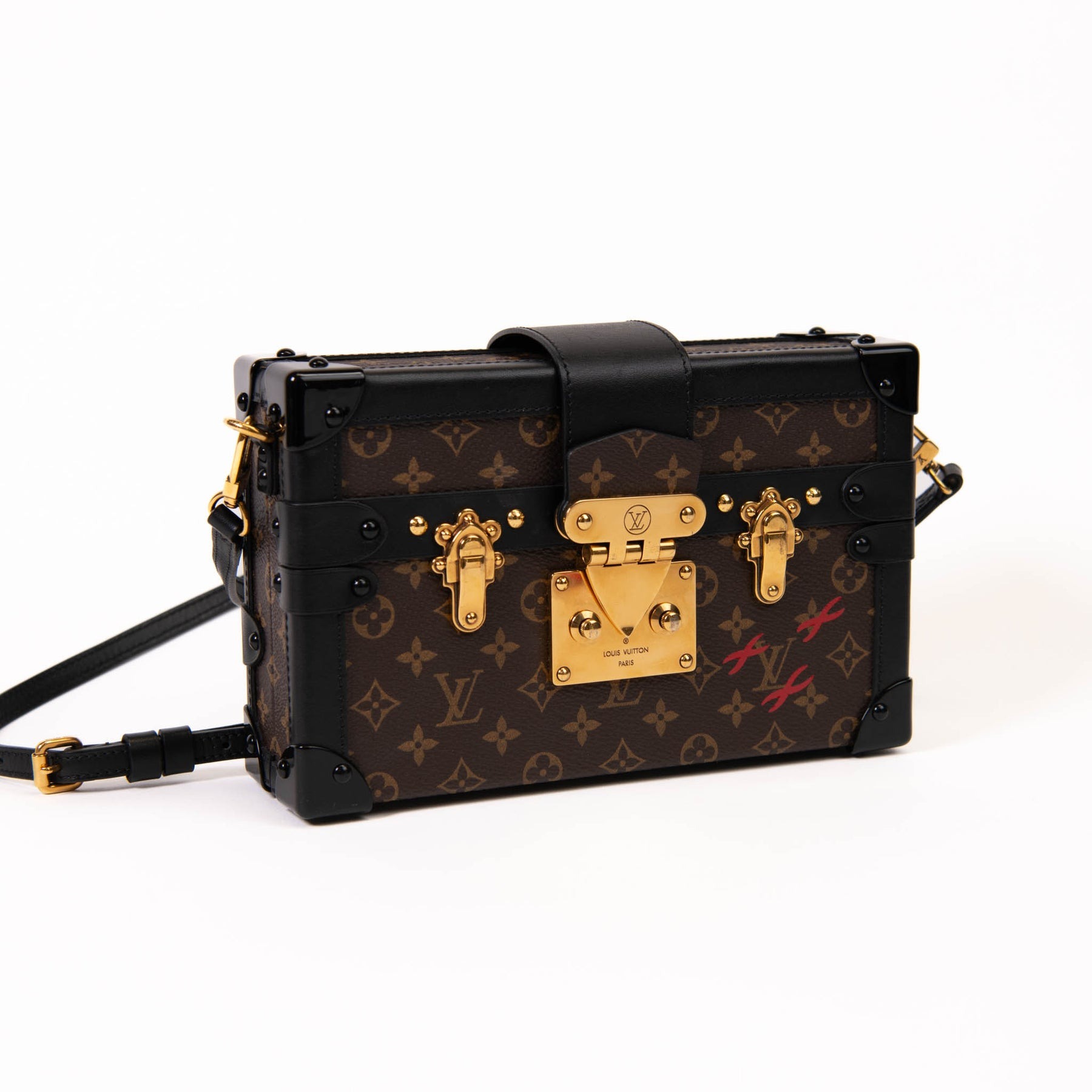Louis Vuitton Brown Monogram & Black Leather Petite Malle Crossbody Bag