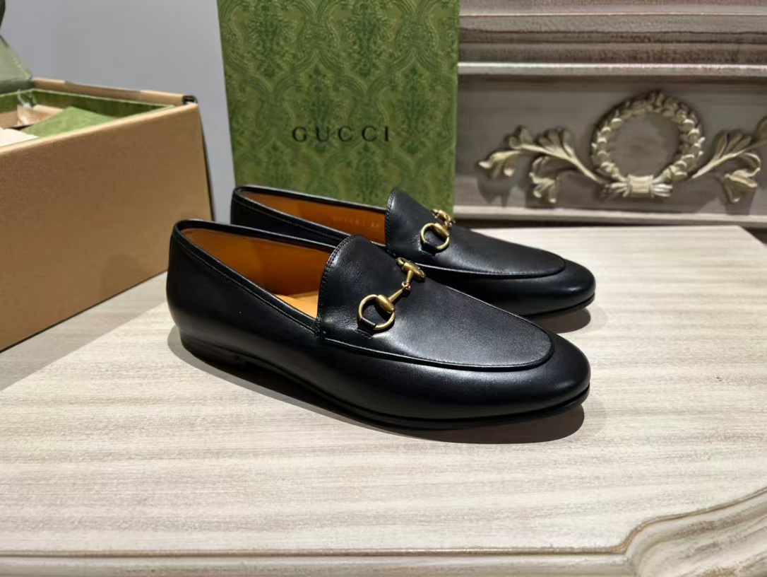 GUCCI  Calfskin Womens Jordaan Loafers 42 Black