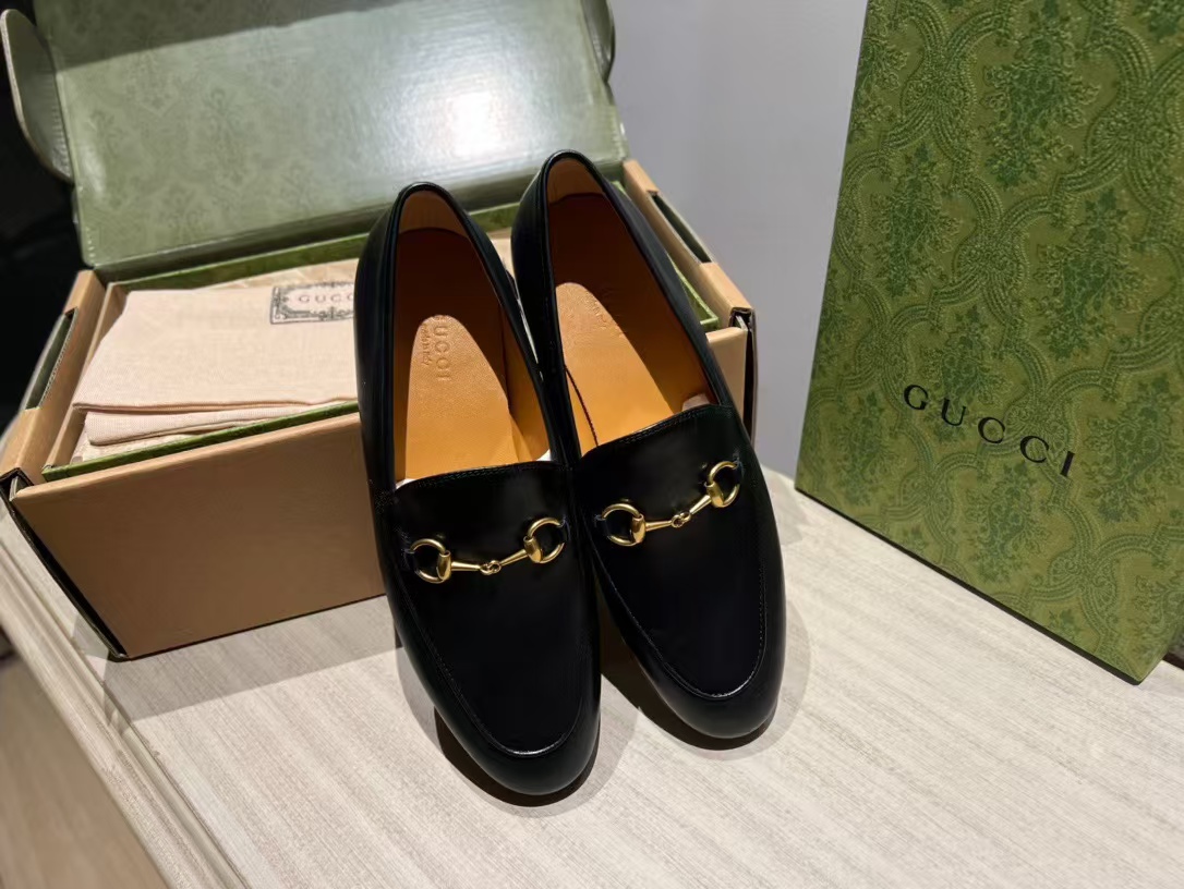 GUCCI  Calfskin Womens Jordaan Loafers 42 Black