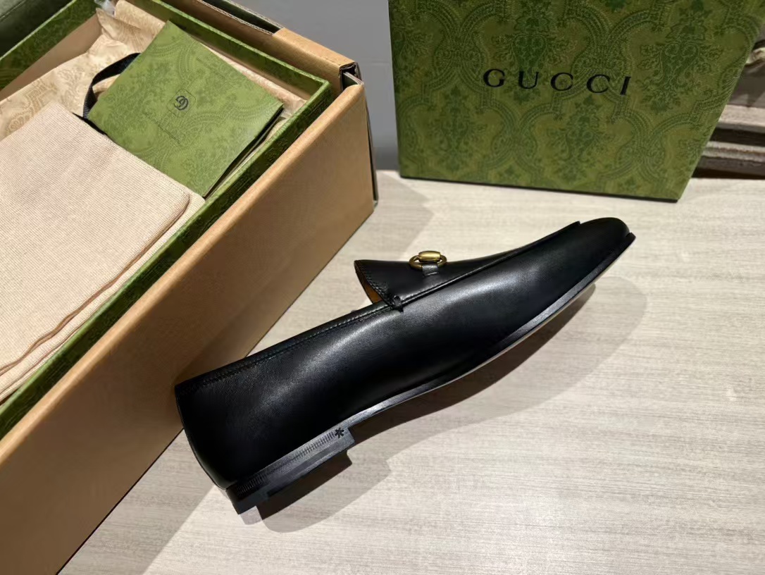GUCCI  Calfskin Womens Jordaan Loafers 42 Black