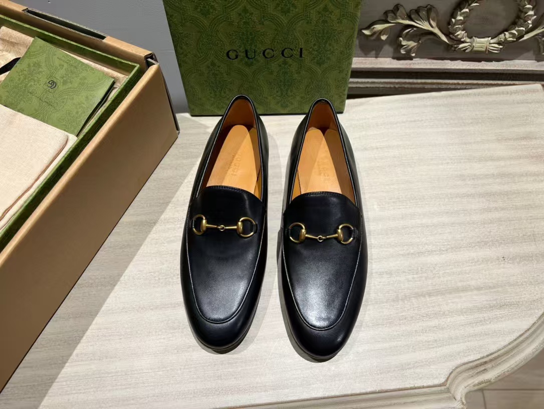 GUCCI  Calfskin Womens Jordaan Loafers 42 Black