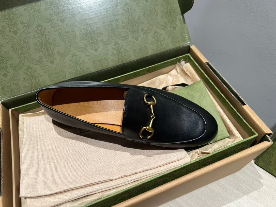 GUCCI  Calfskin Womens Jordaan Loafers 42 Black