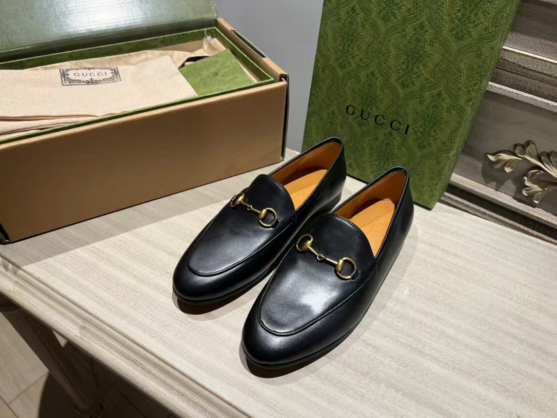 GUCCI  Calfskin Womens Jordaan Loafers 42 Black