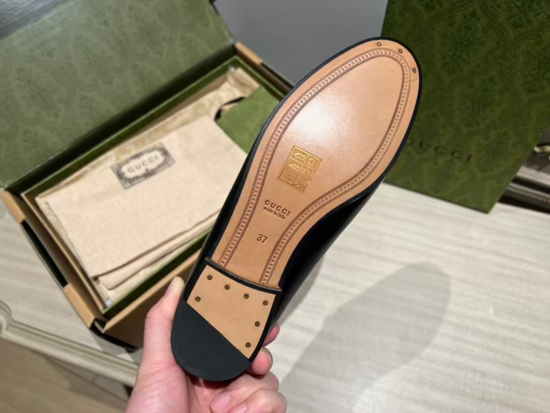 GUCCI  Calfskin Womens Jordaan Loafers 42 Black