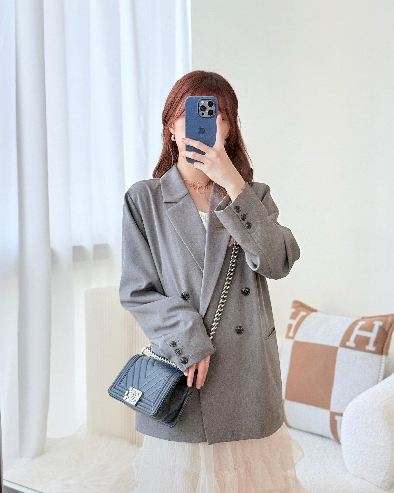 Chanel Small Chevron Boy Navy Calfskin Silver Hardware