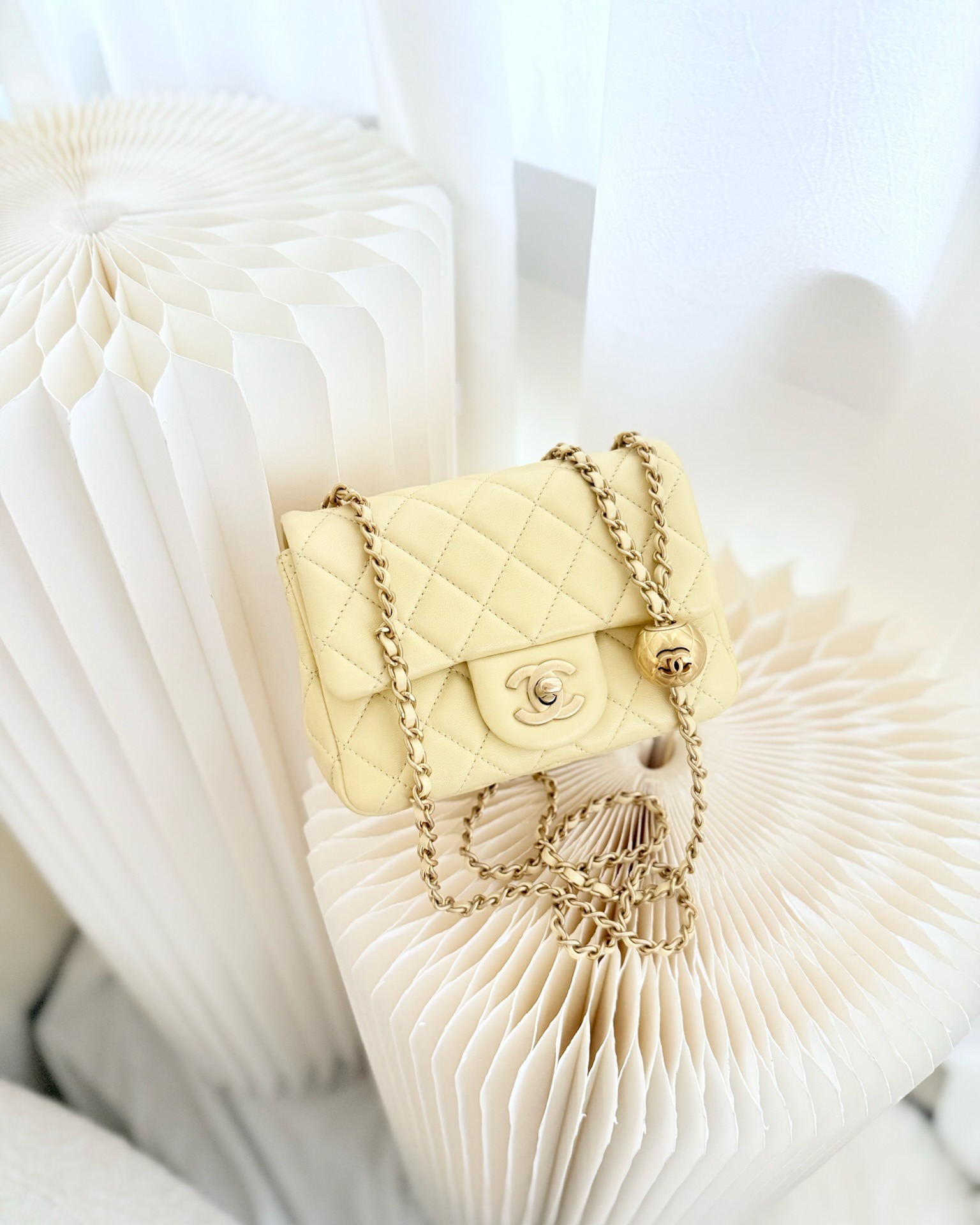 Chanel Pearl Crush Mini Square Quilted Yellow Lambskin Aged Gold Hardware