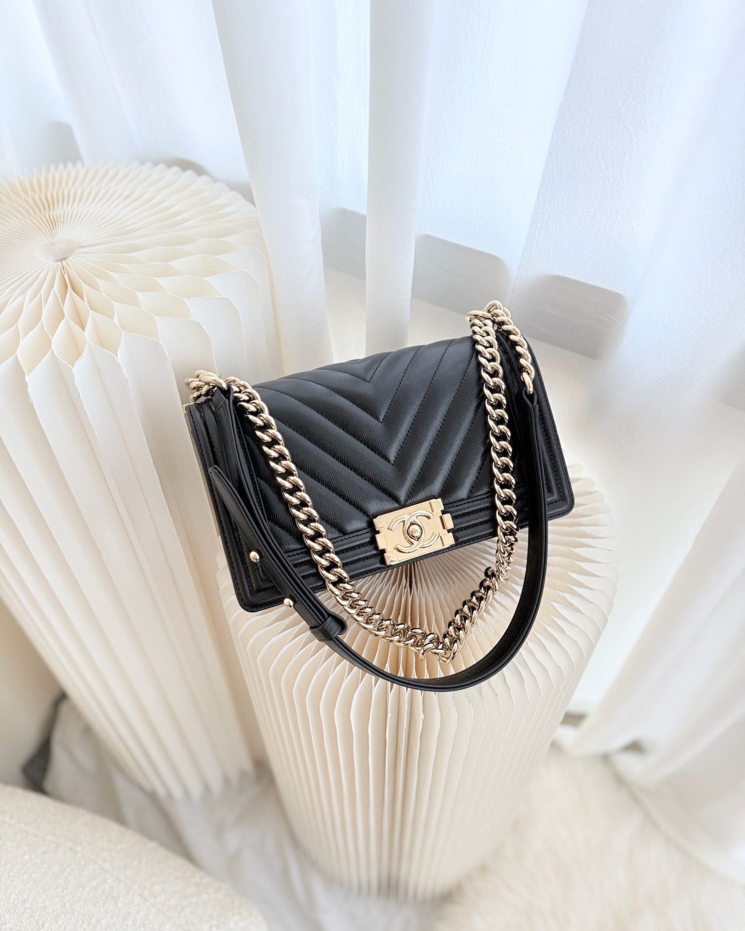 Chanel Medium Boy Chevron Black Caviar