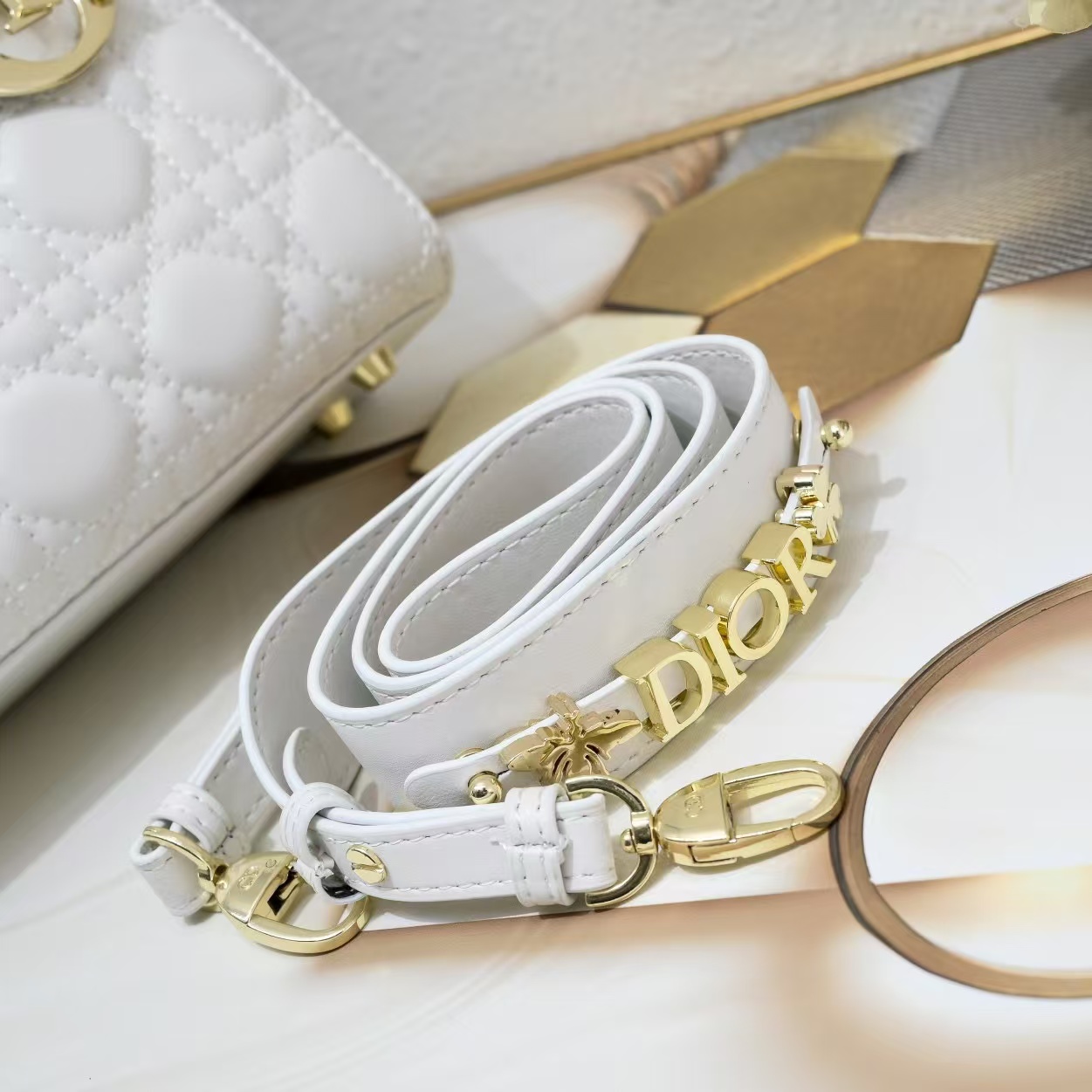 DI Small Lady Bag Gold Toned Hardware White