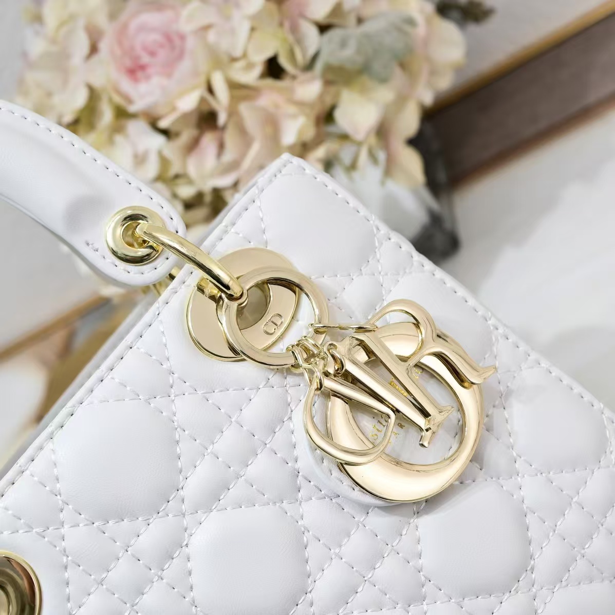 DI Small Lady Bag Gold Toned Hardware White