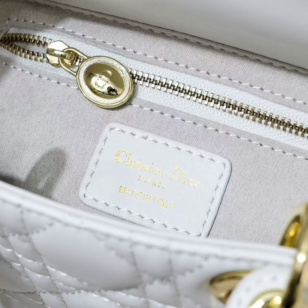 DI Small Lady Bag Gold Toned Hardware White