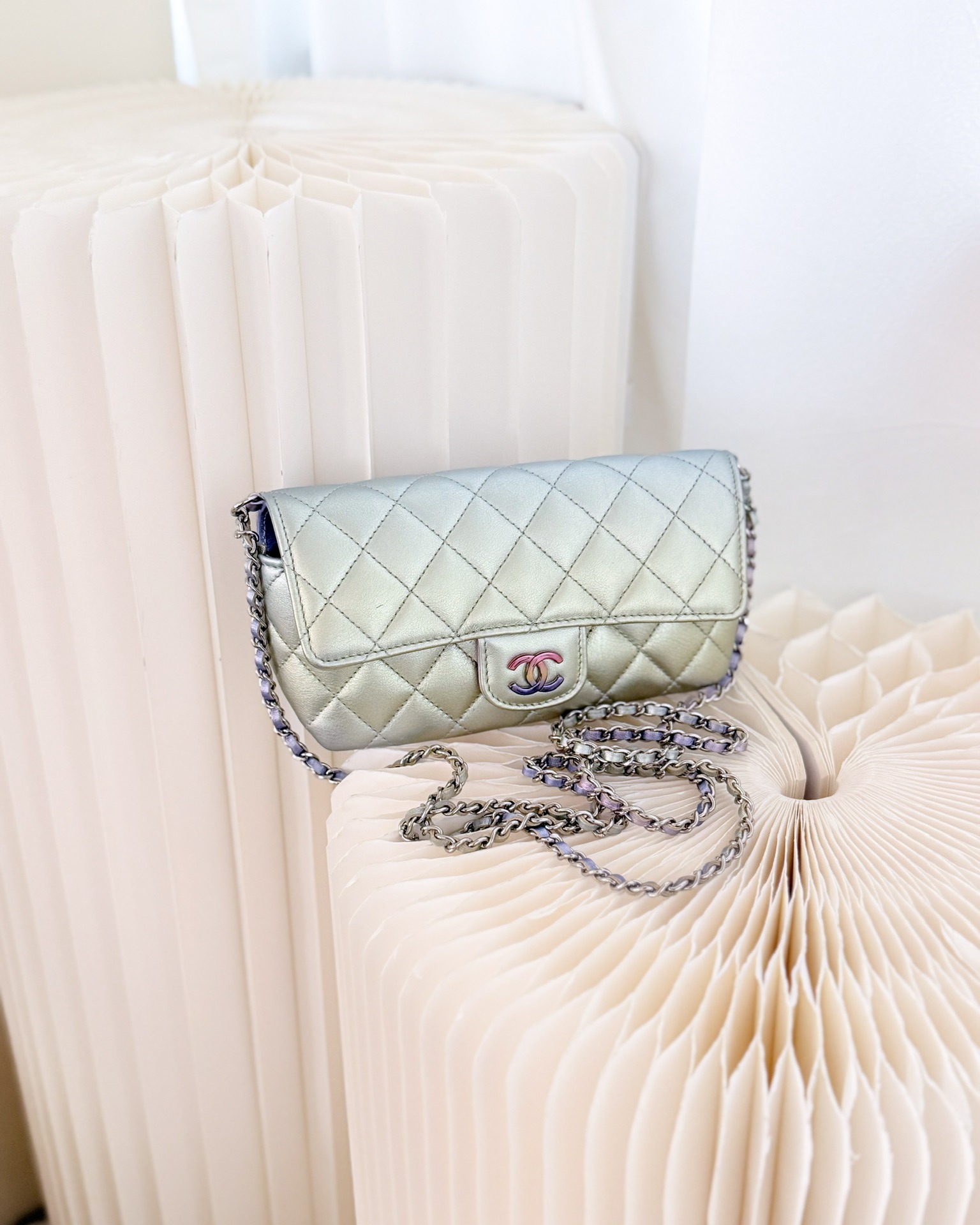 Chanel Quilted Case on Chain Iridescent Rainbow Calfskin