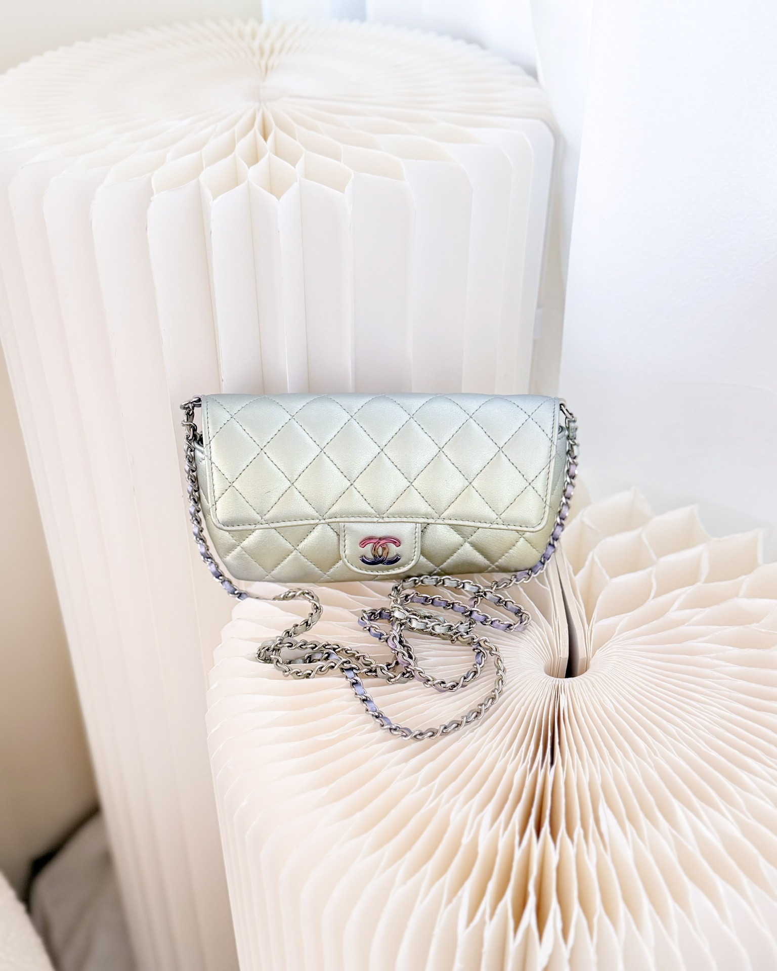 Chanel Quilted Case on Chain Iridescent Rainbow Calfskin