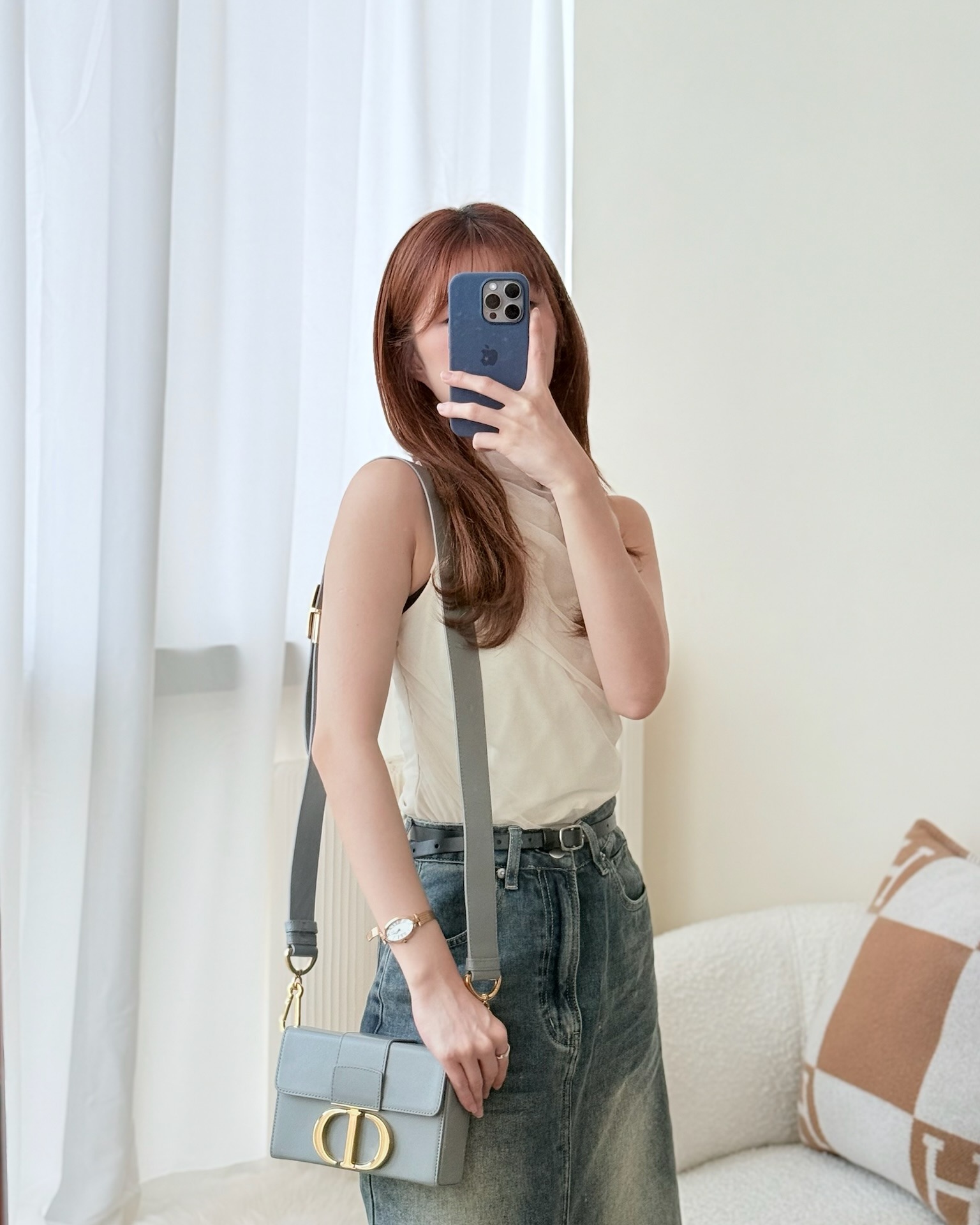 Dior 30 Montaigne Box Bag Grey Calfskin