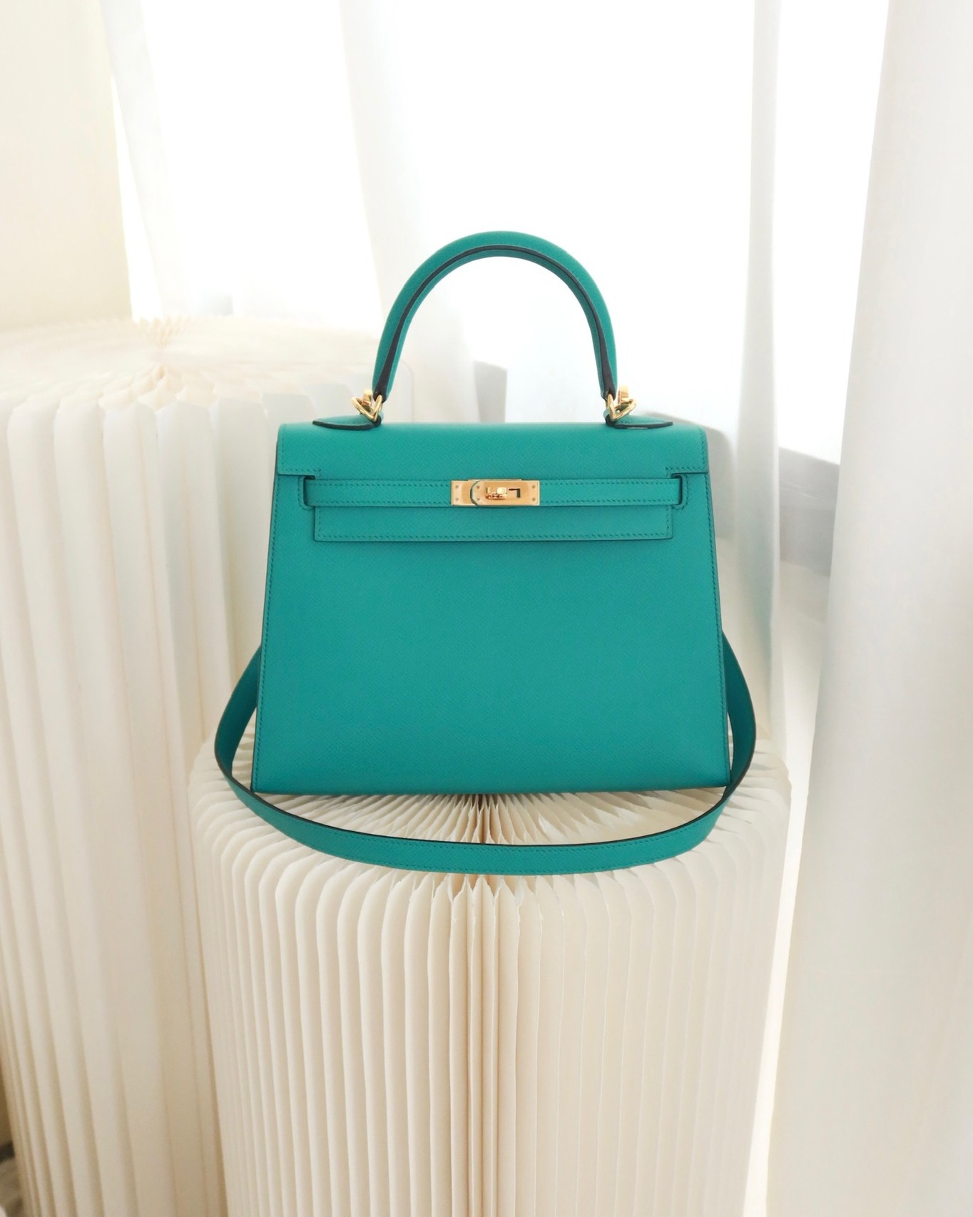 Hermès Sellier Kelly 25 Bleu Paon 7F Epsom