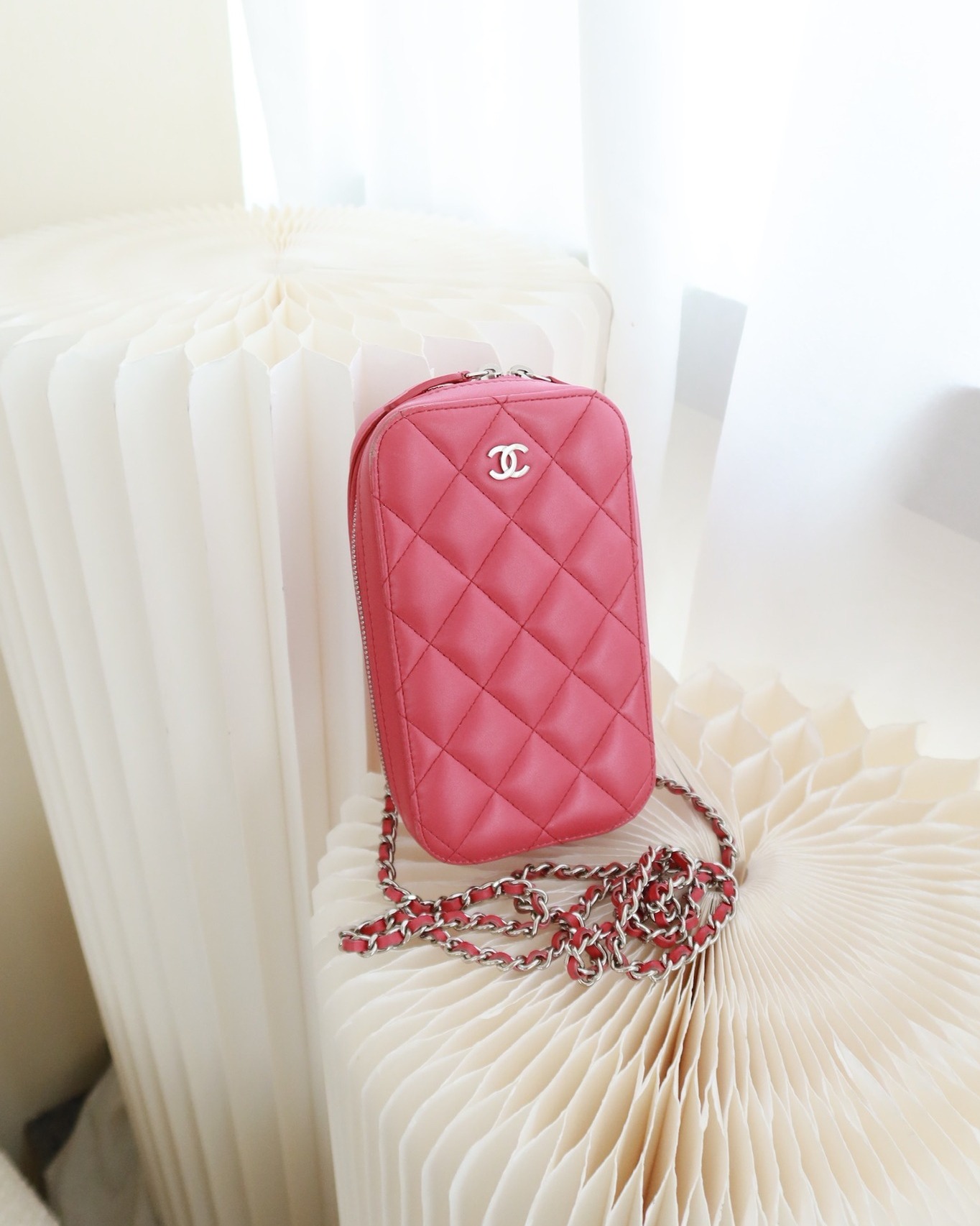 Chanel Quilted Phone Holder Pink Lambskin