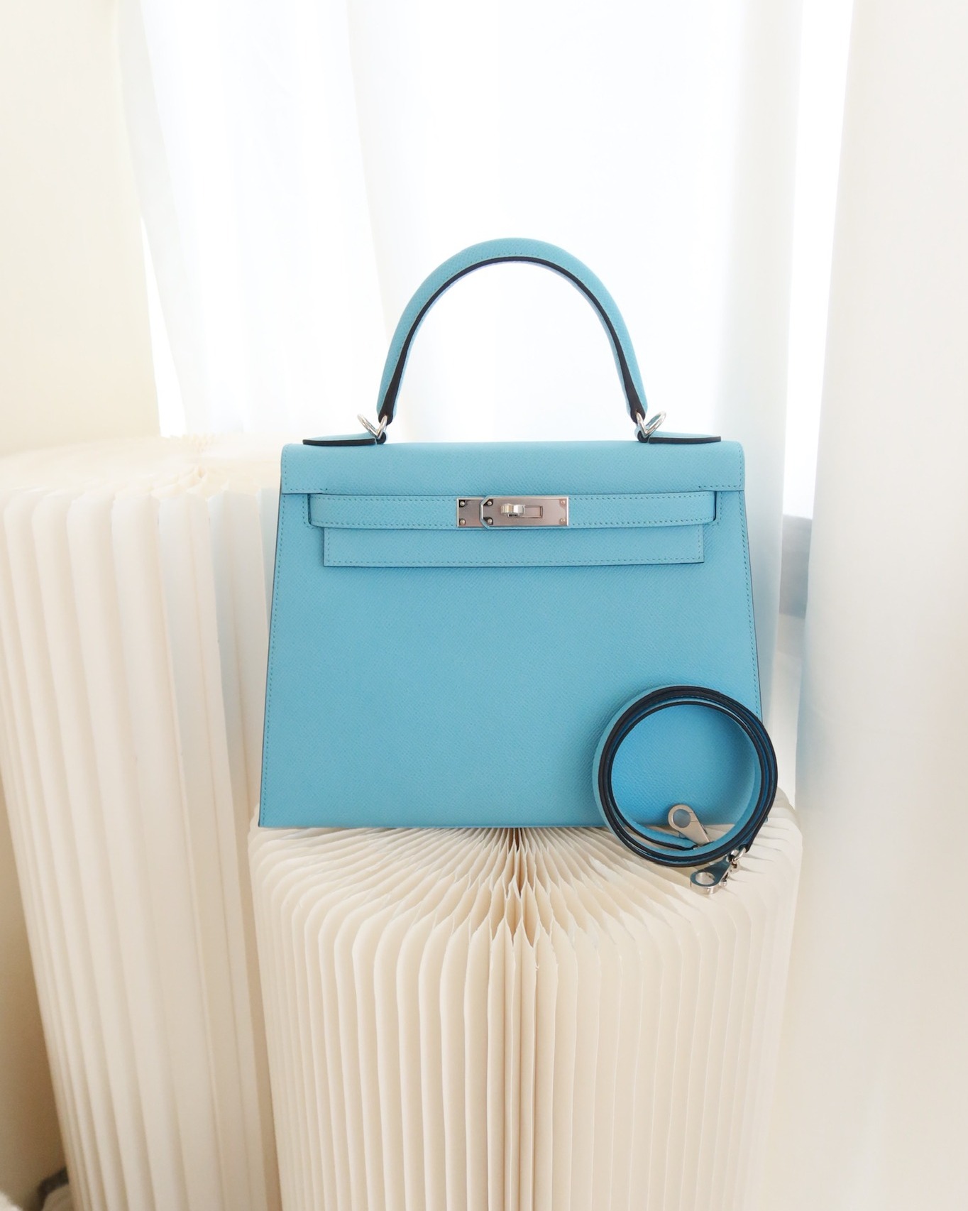 Hermès Sellier Kelly 28 Celeste 7N Epsom