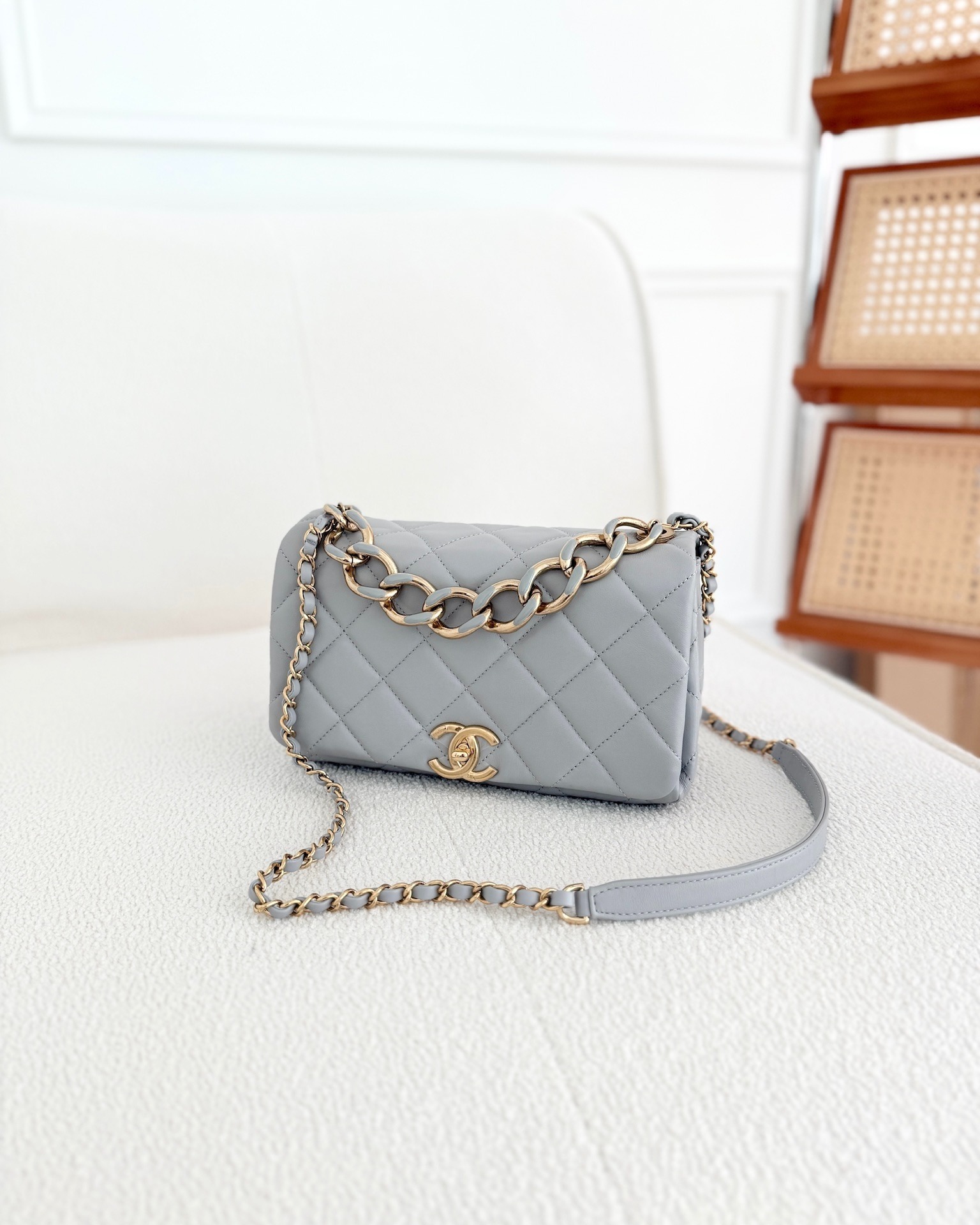 Chanel Medium Color Match Flap Grey Lambskin Aged 22A